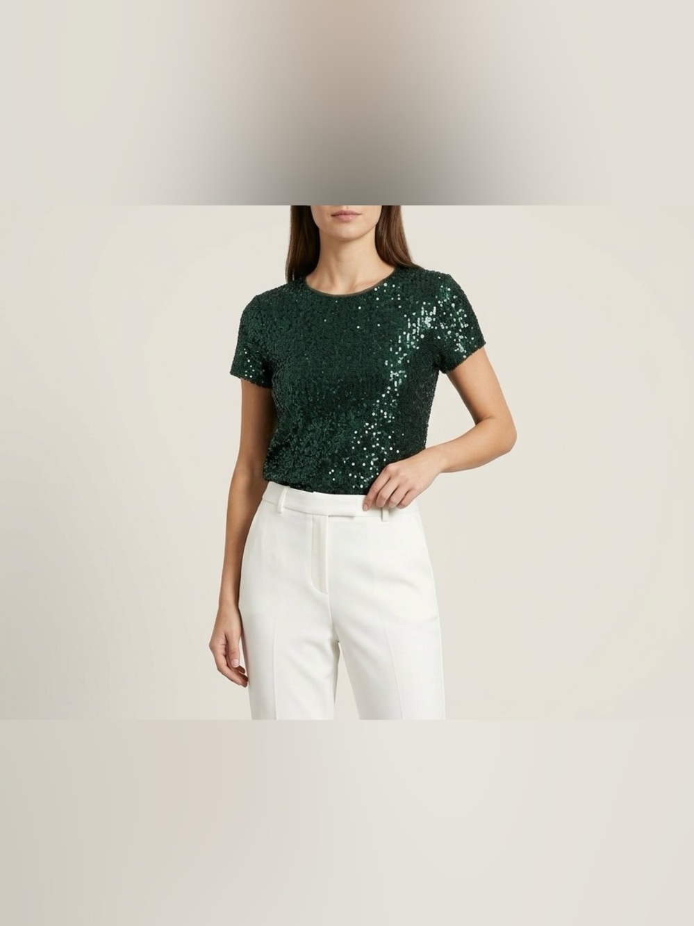 Maeve Anthropologie Dark Green Sequin Short Sleeve Blouse Size XS Party Cocktail
